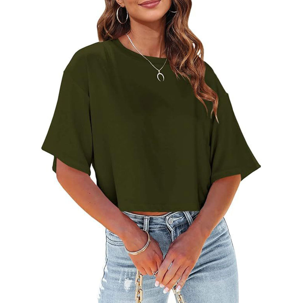Valenzora | Casual, solid-color, short-sleeved T-shirt with a round neck for women