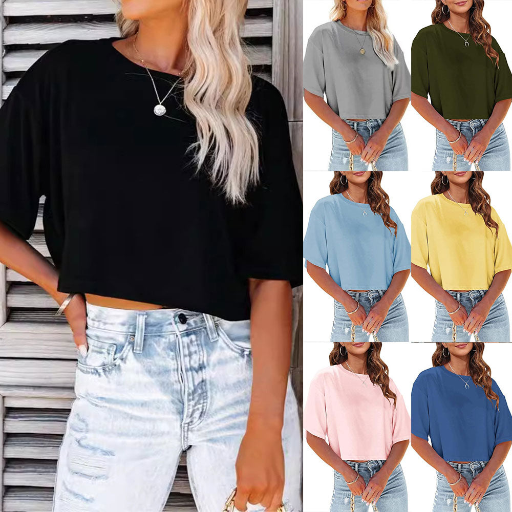 Valenzora | Casual, solid-color, short-sleeved T-shirt with a round neck for women