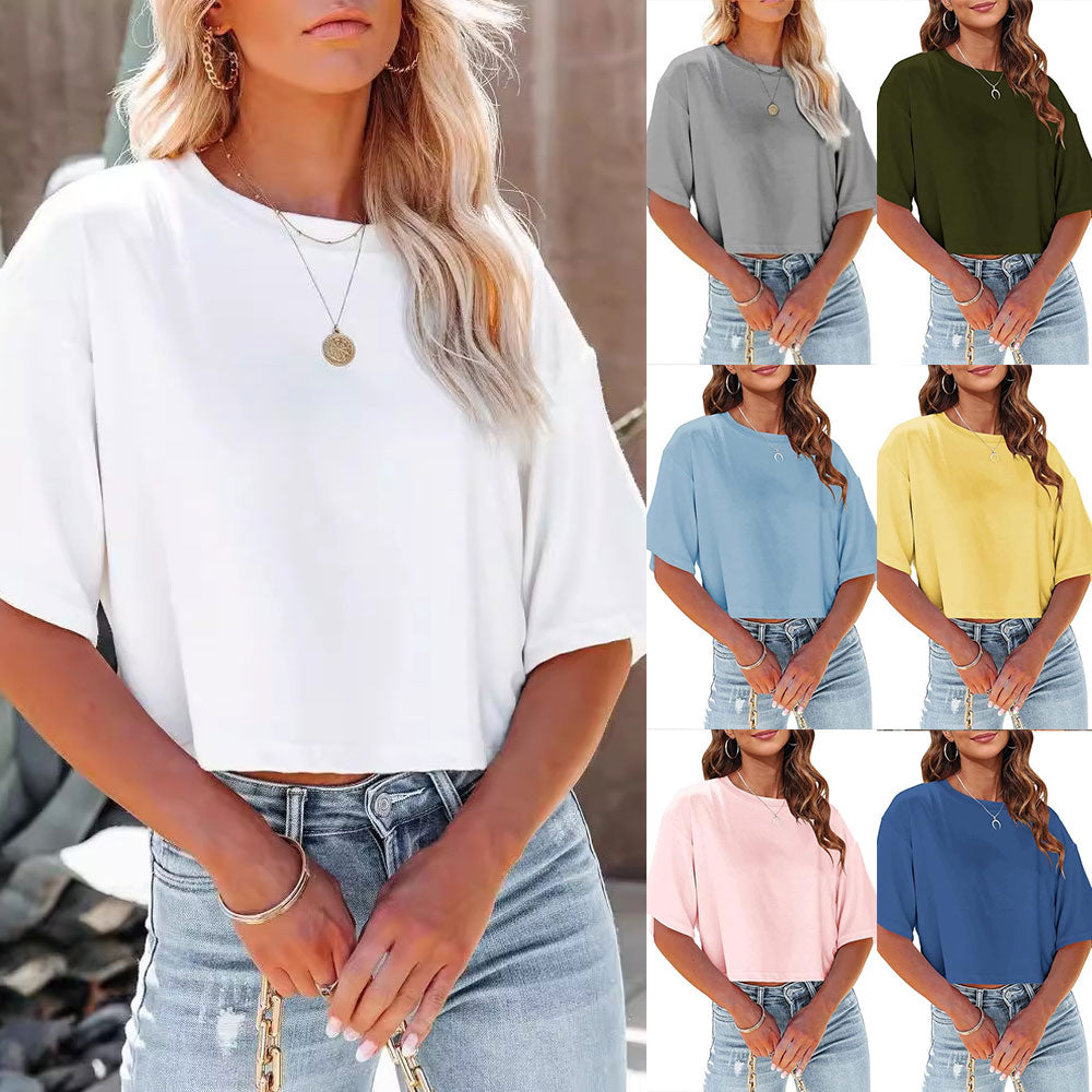 Valenzora | Casual, solid-color, short-sleeved T-shirt with a round neck for women