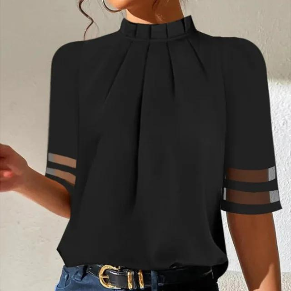 Valenzora | Black pleated top with split sleeves
