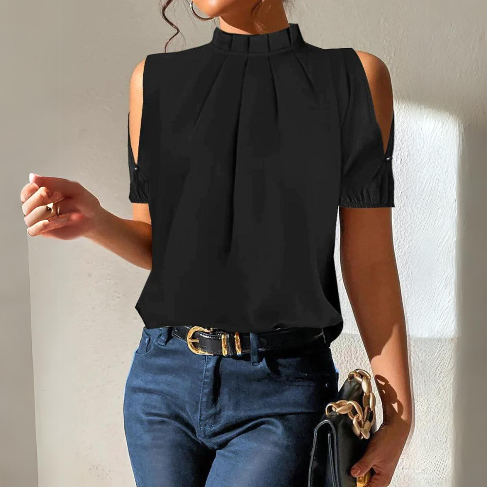 Valenzora | Black pleated top with split sleeves