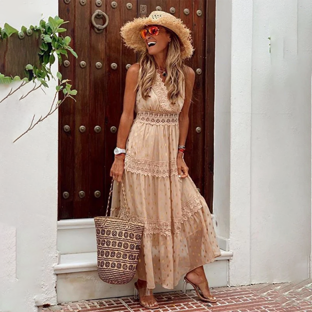 Valenzora - Embroidered sleeveless long dress