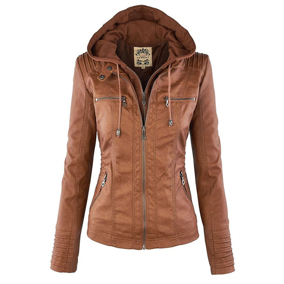 Valenzora | Doppellinige Damenlederjacke mit Kapuze