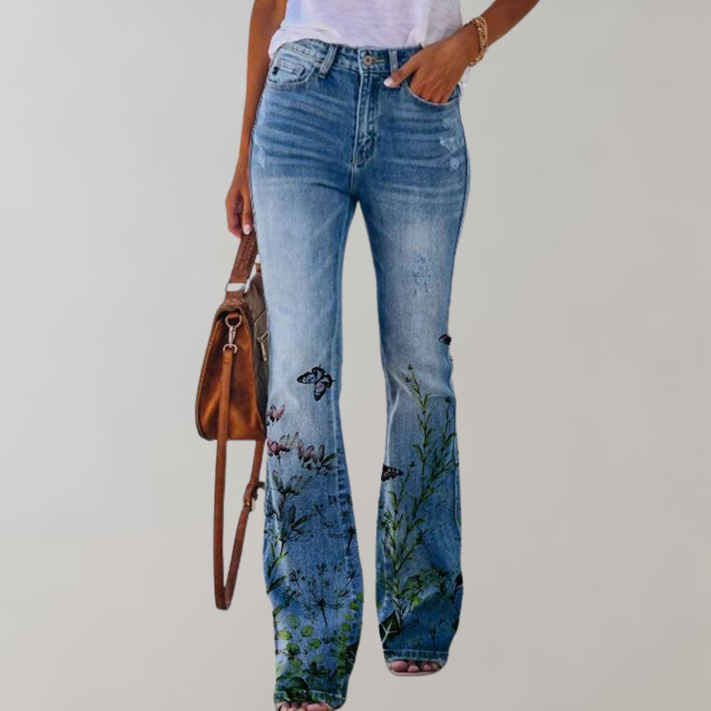 Valenzora | Women's Denim Flare Trousers with Stretch