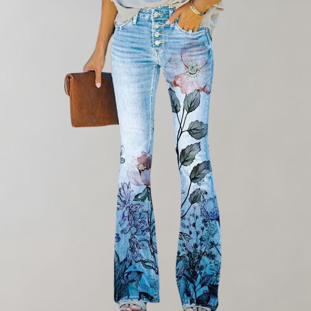Valenzora | Women's Denim Flare Trousers with Stretch