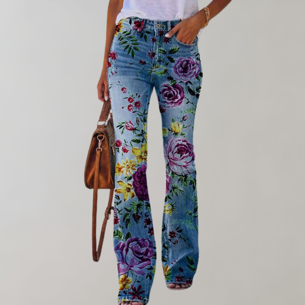 Valenzora | Women's Denim Flare Trousers with Stretch