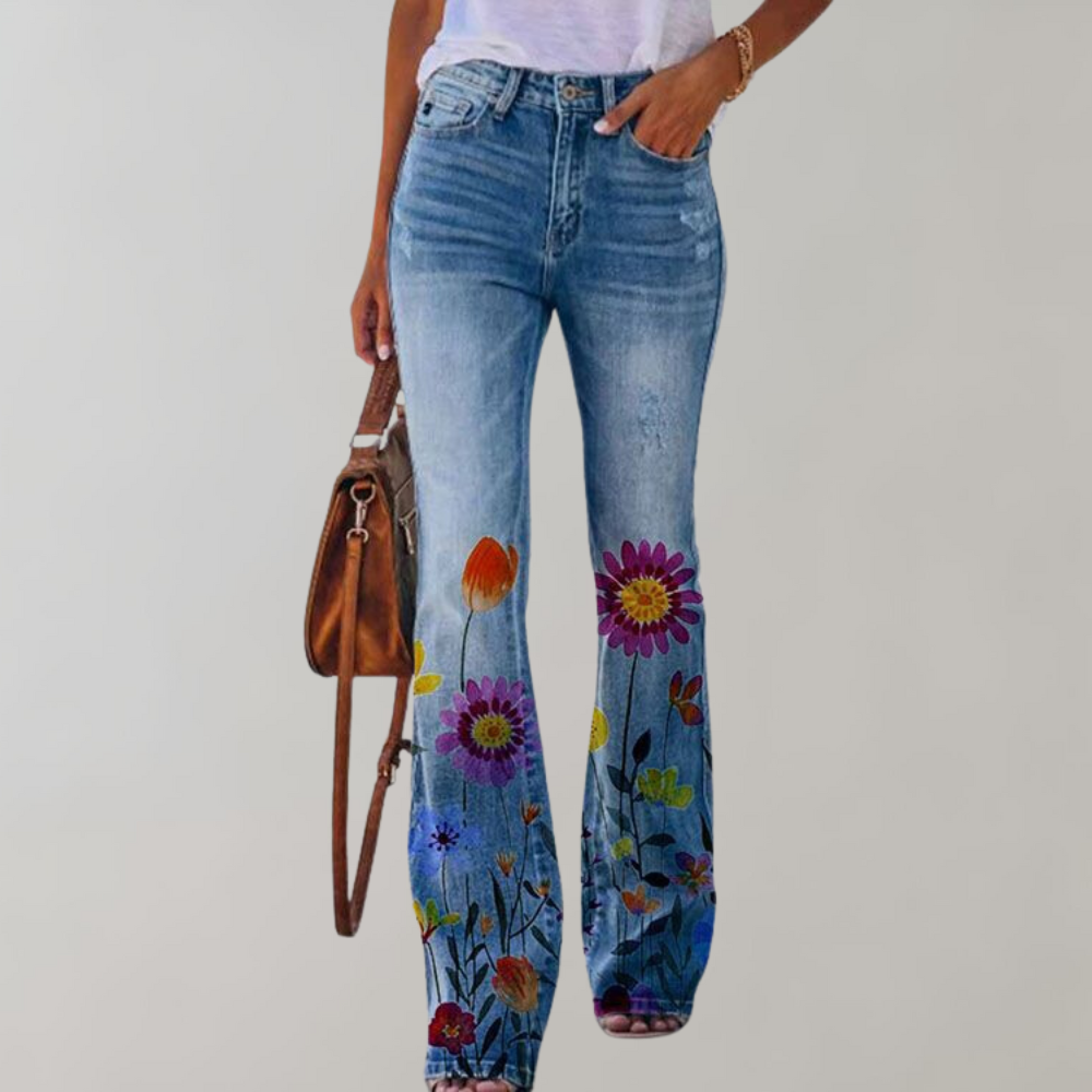 Valenzora | Women's Denim Flare Trousers with Stretch