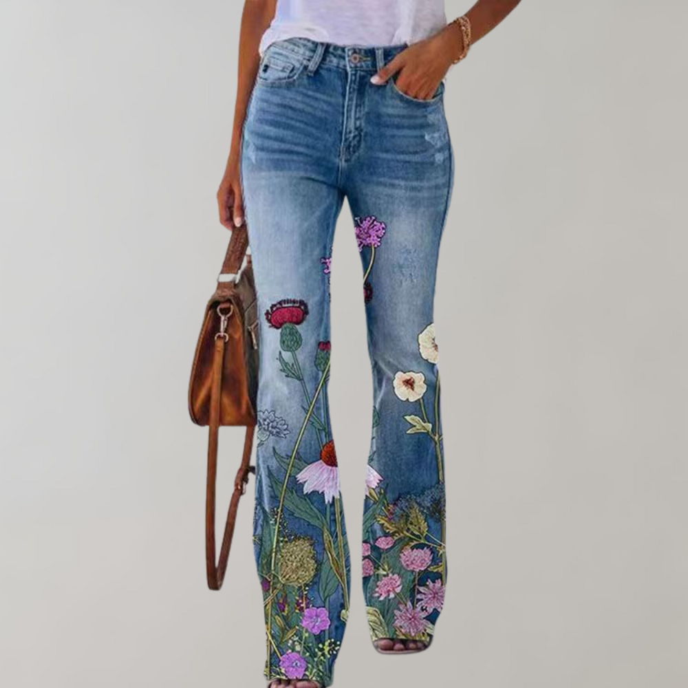 Valenzora | Women's Denim Flare Trousers with Stretch