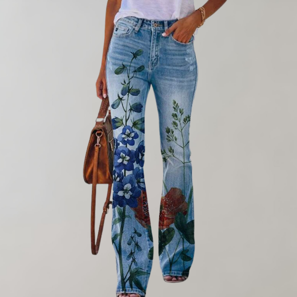 Valenzora | Women's Denim Flare Trousers with Stretch