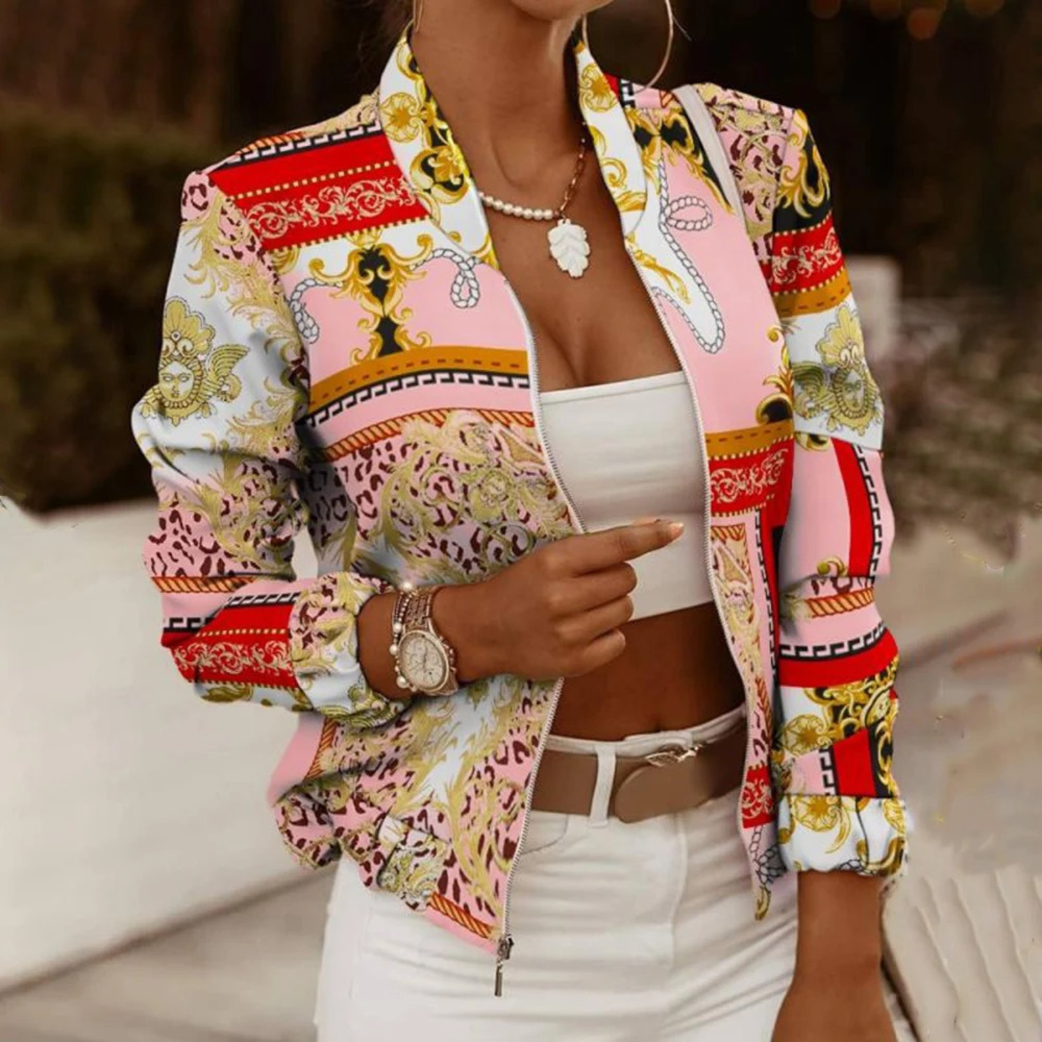 Valenzora | Baroque-Inspired Lightweight Bomber Jacket for Women