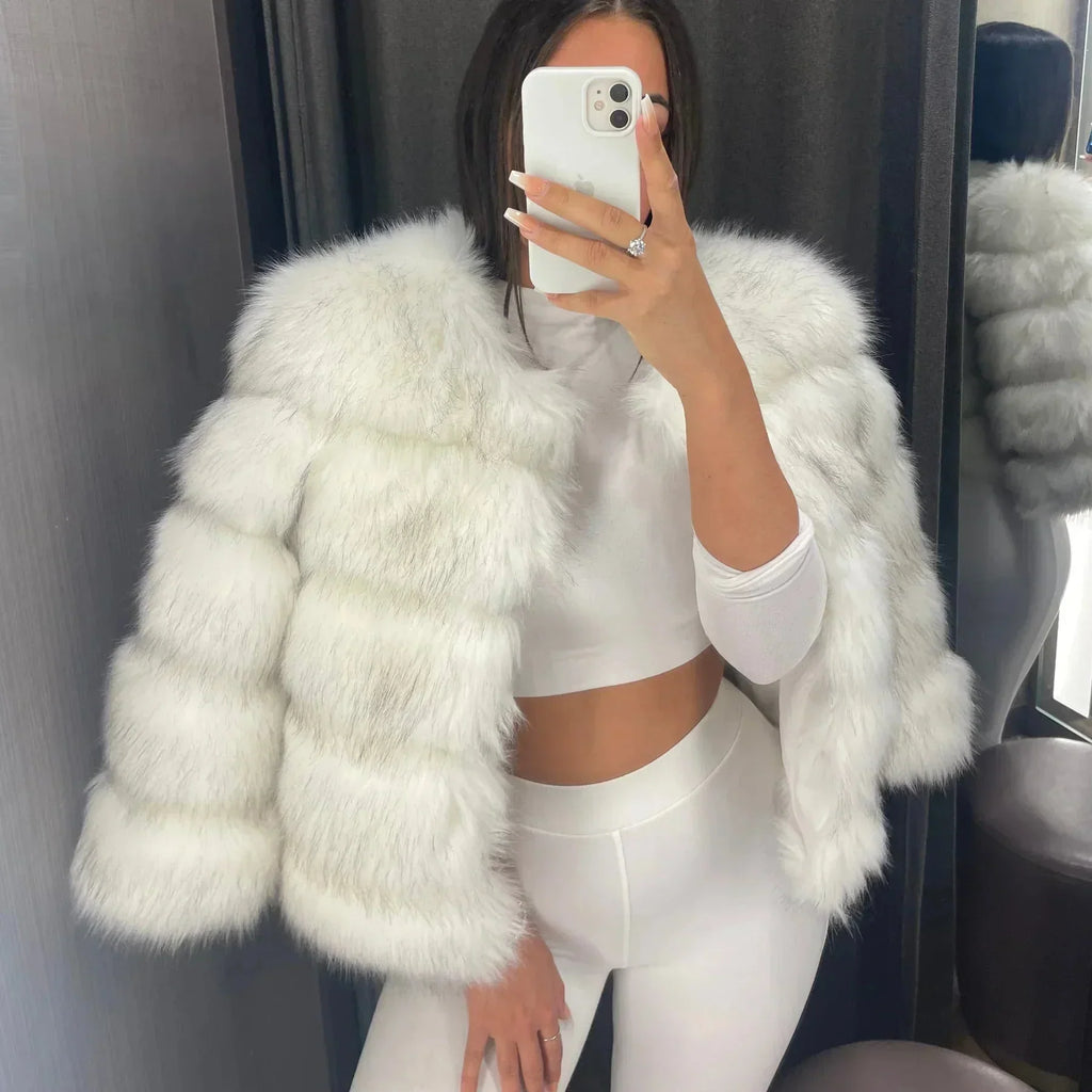 Valenzora | Warm Short Fluffy Faux Fur Jacket for Women