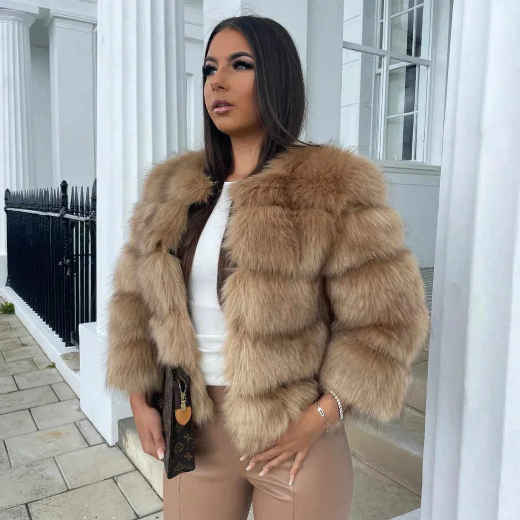 Valenzora | Warm Short Fluffy Faux Fur Jacket for Women