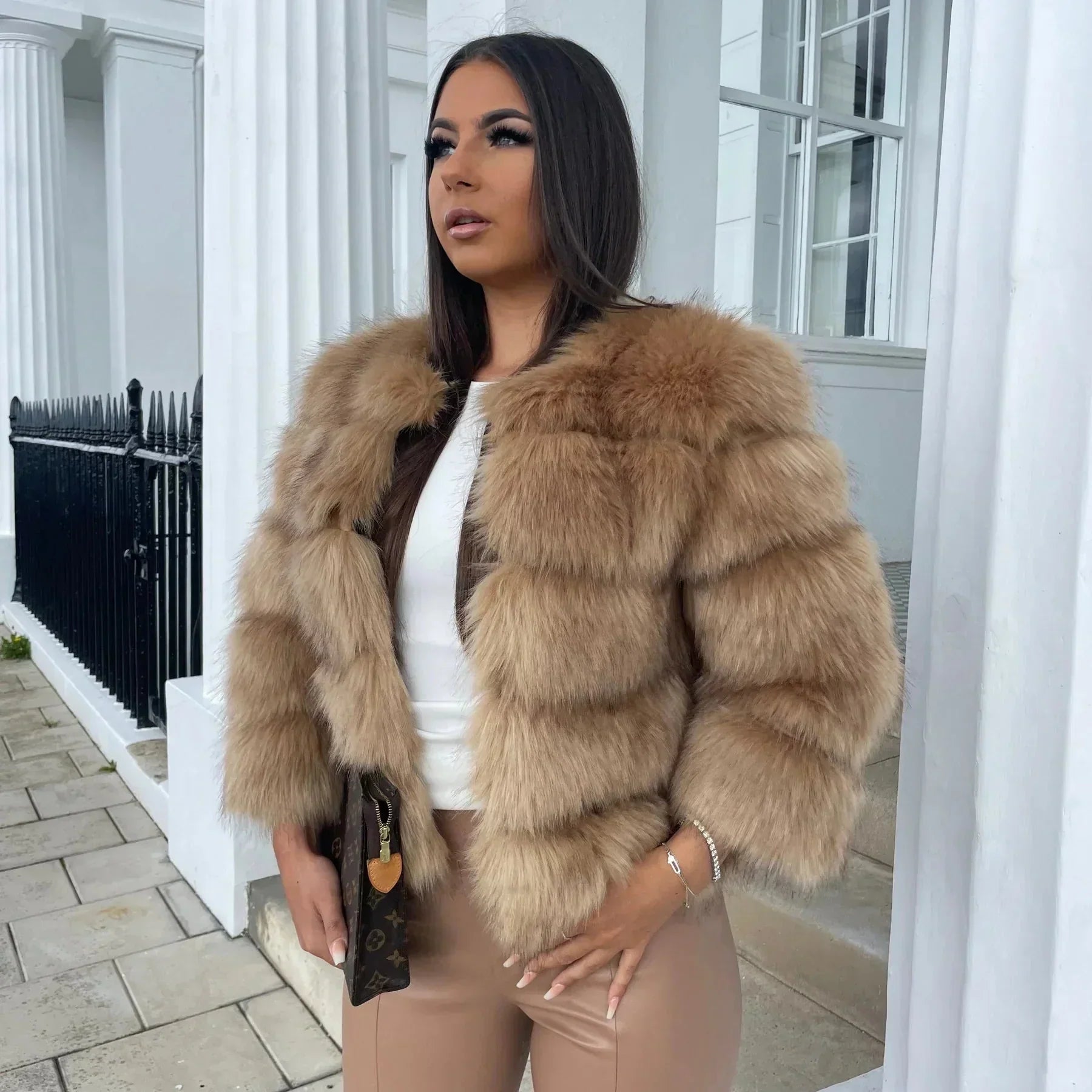 Valenzora | Warm Short Fluffy Faux Fur Jacket for Women
