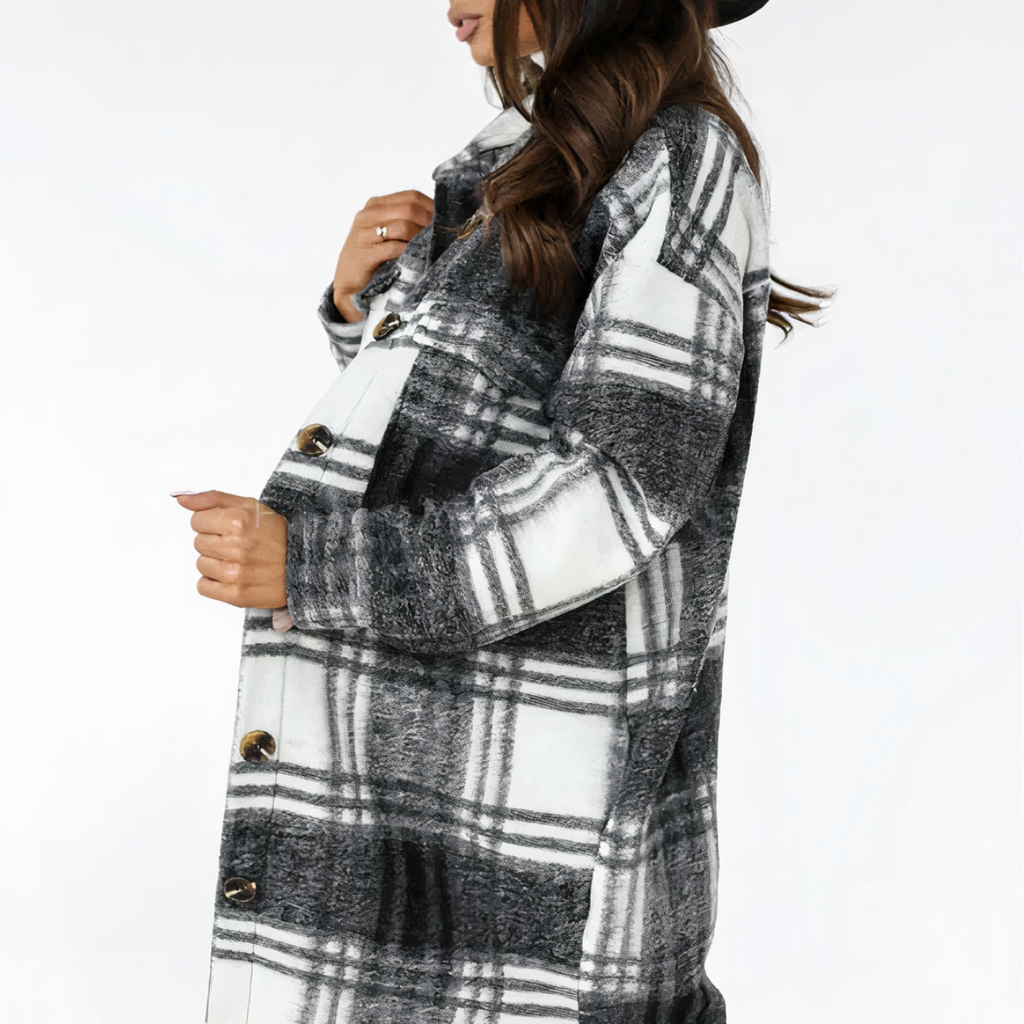 Valenzora - Long Checkered Winter Jacket