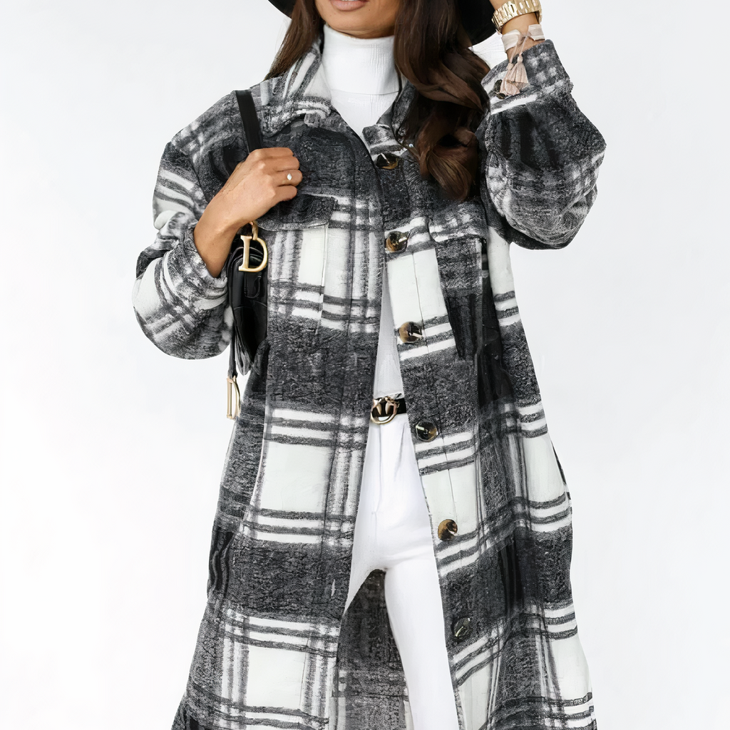 Valenzora - Long Checkered Winter Jacket
