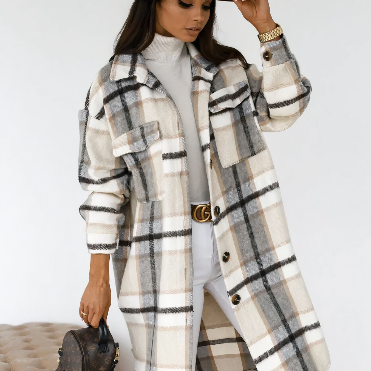 Valenzora - Long Checkered Winter Jacket