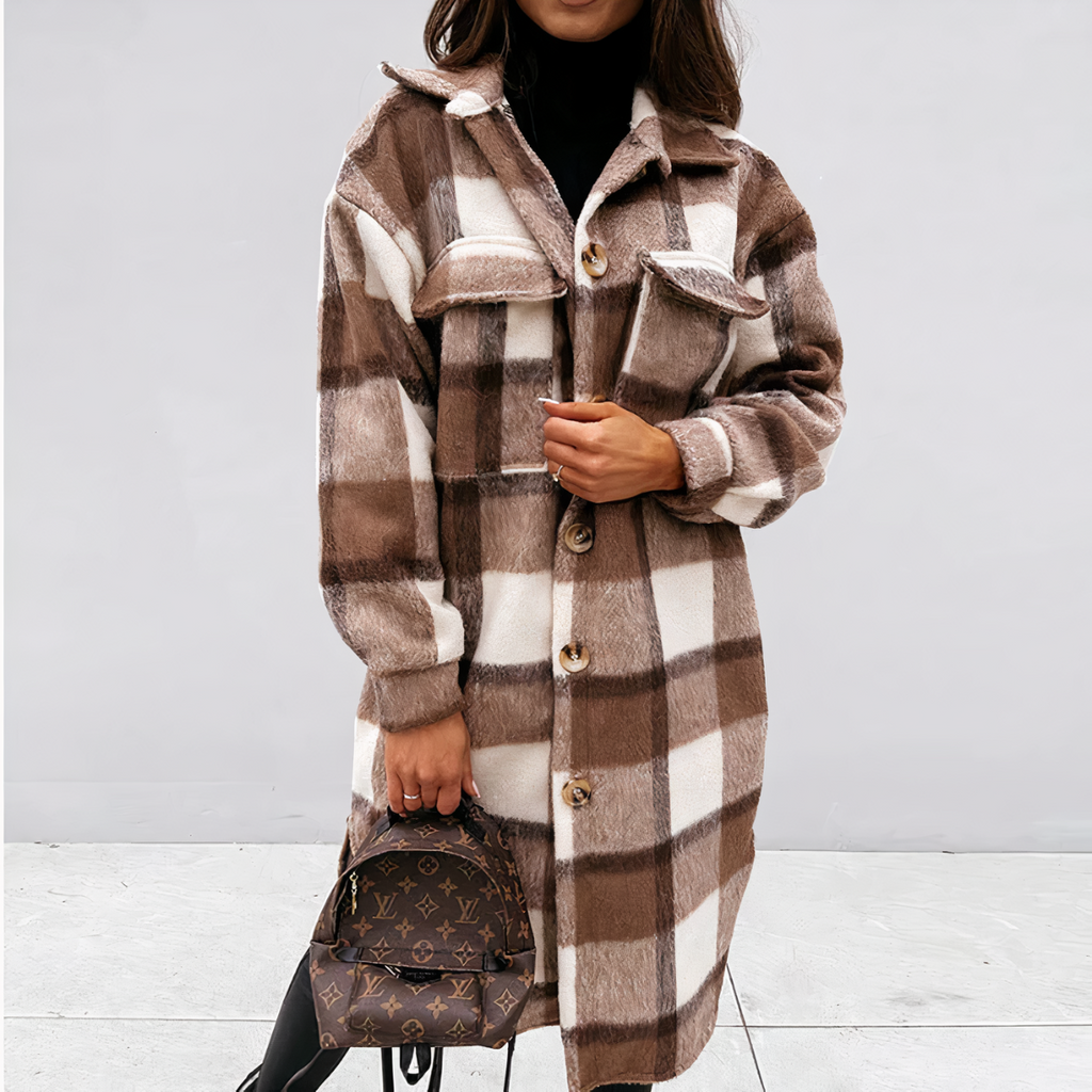 Valenzora - Long Checkered Winter Jacket