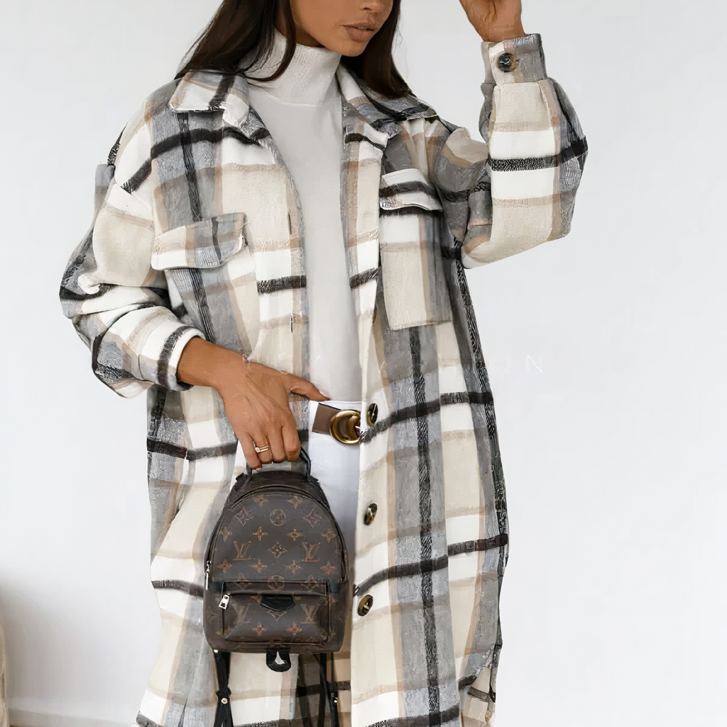 Valenzora - Long Checkered Winter Jacket