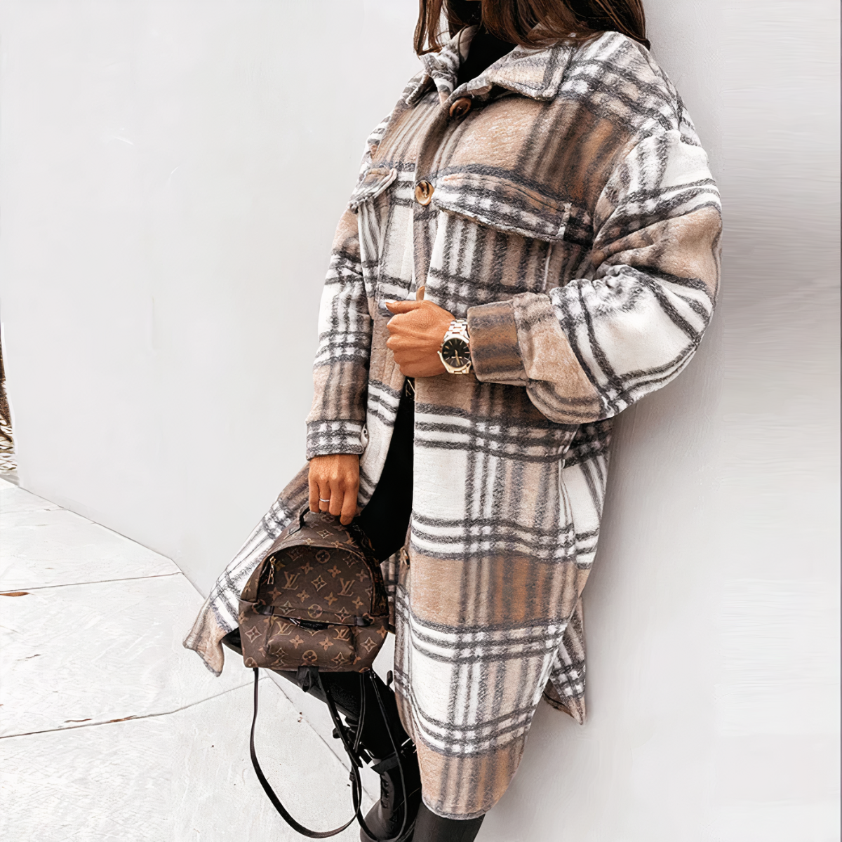 Valenzora - Long Checkered Winter Jacket