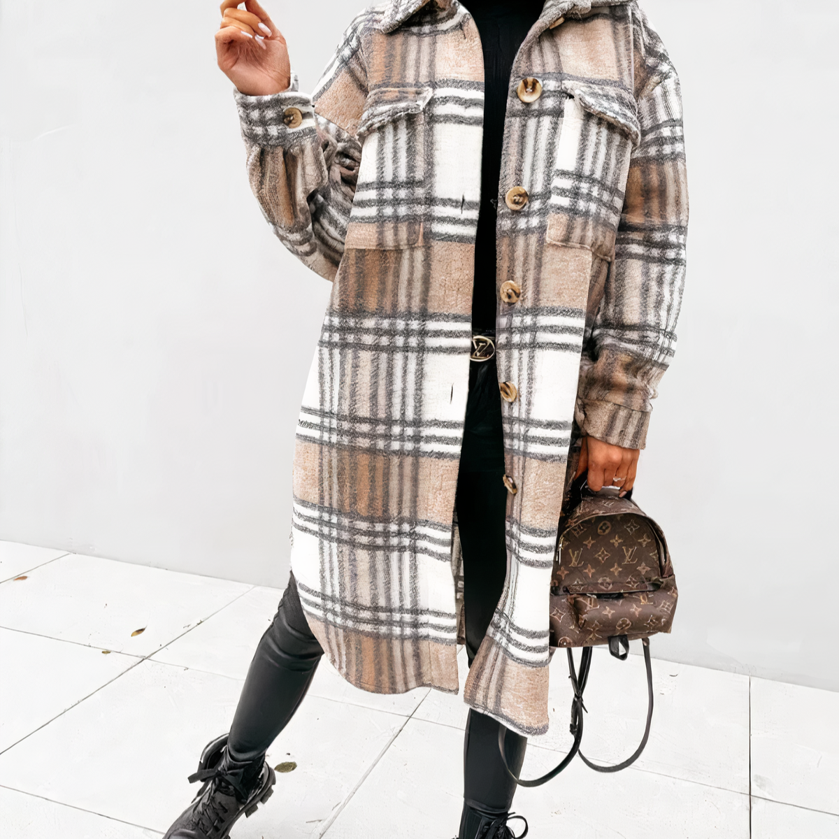 Valenzora - Long Checkered Winter Jacket