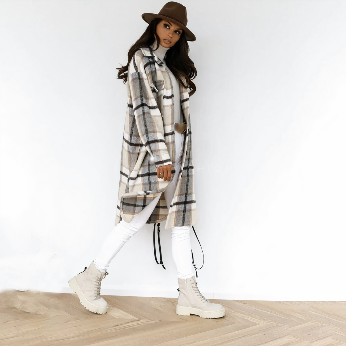 Valenzora - Long Checkered Winter Jacket
