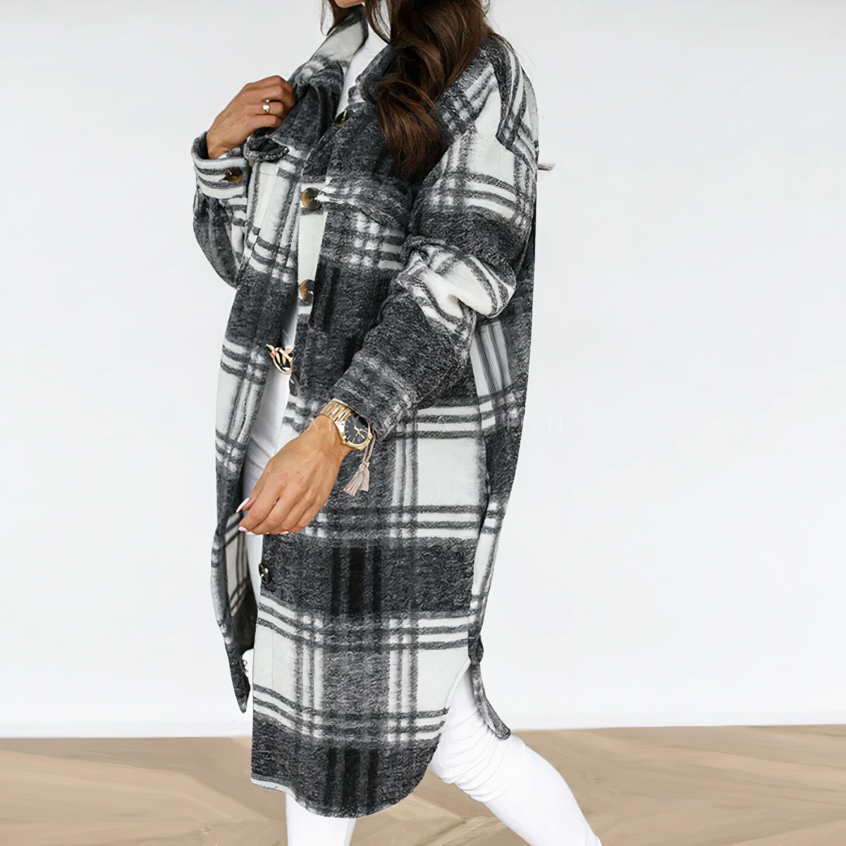 Valenzora - Long Checkered Winter Jacket