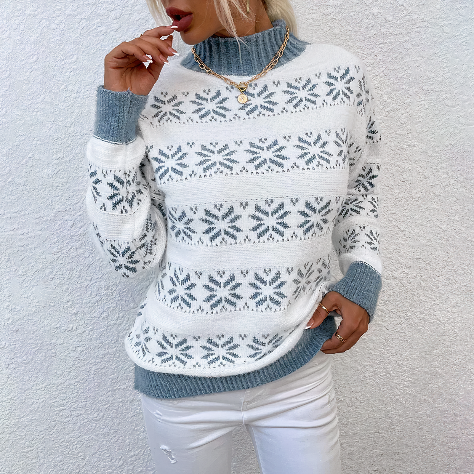 Valenzora | Damen Strickpullover mit Schneeflockenmuster