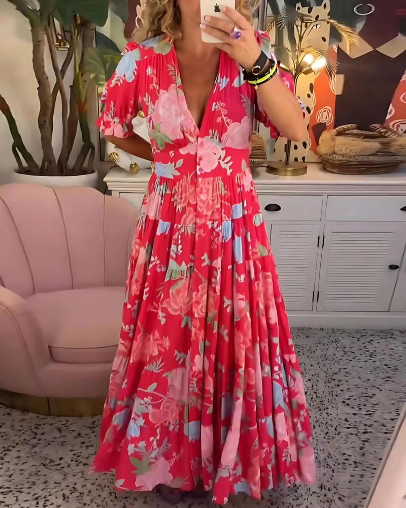 Valenzora | Printed V-neck dress