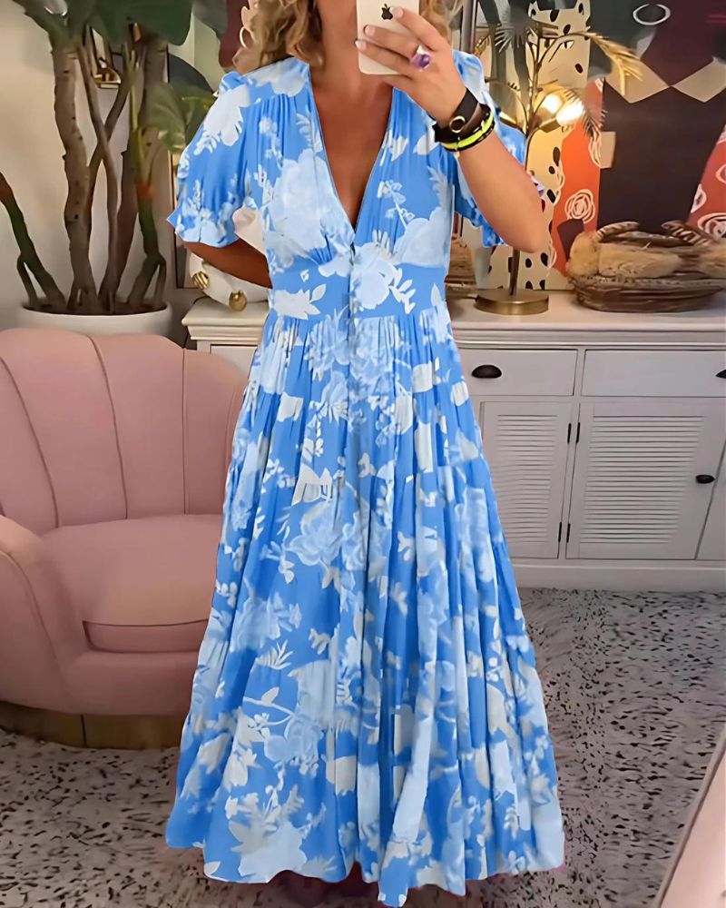 Valenzora | Printed V-neck dress