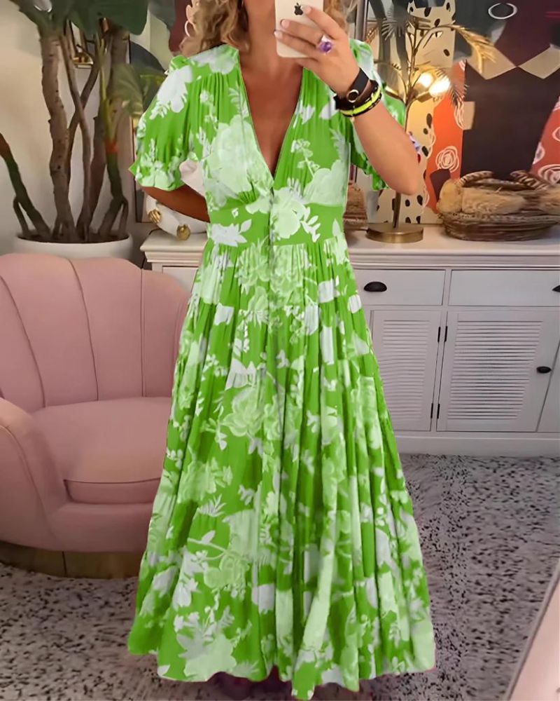 Valenzora | Printed V-neck dress