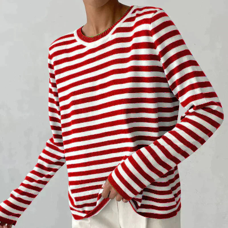 Valenzora | Damen gestreiftes Rundhals-T-Shirt, lockere Passform