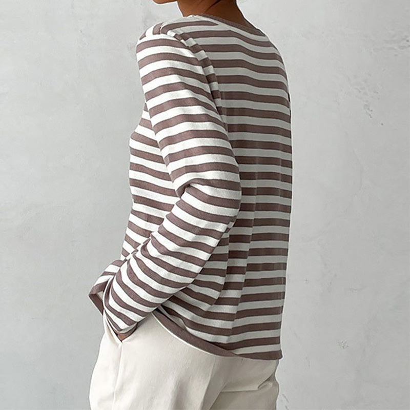 Valenzora | Damen gestreiftes Rundhals-T-Shirt, lockere Passform