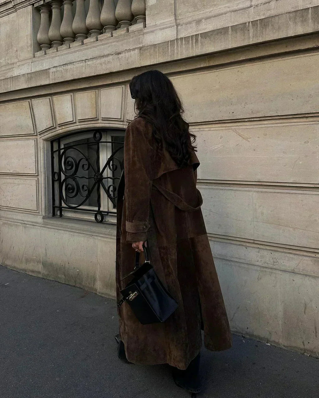Valenzora | Brown Suedette Double-Breasted Coat Women's Coats
