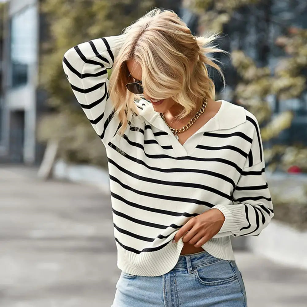 Striped print casual sweater