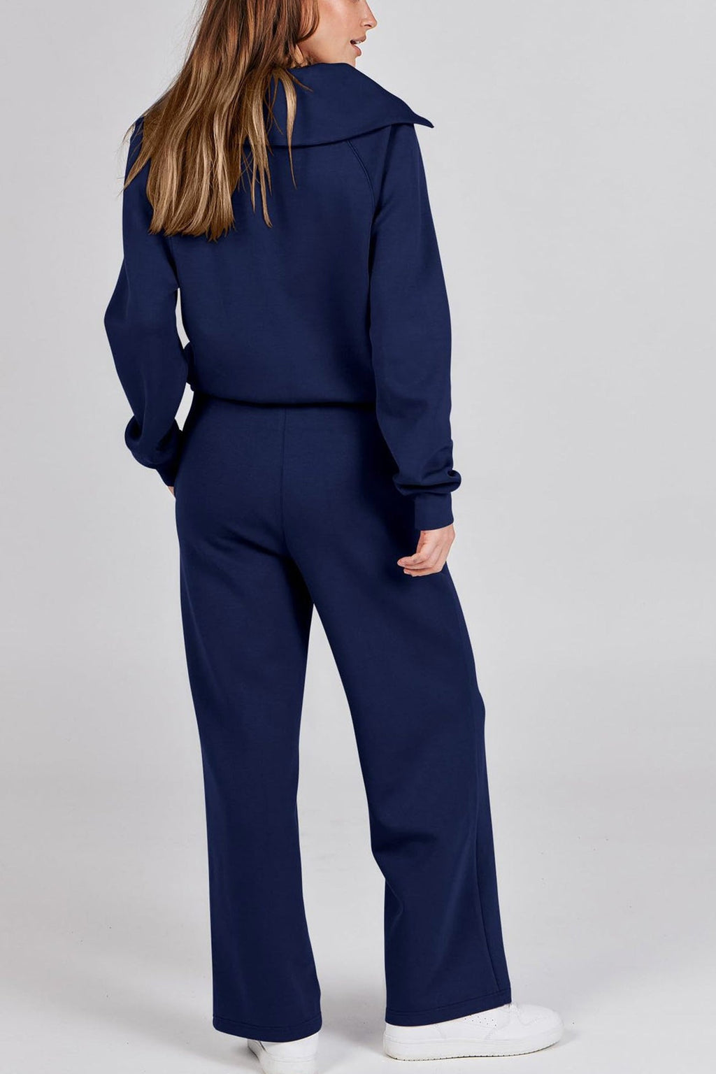 Valenzora | Long wide-leg trouser set with lapel zip-up sweatshirt