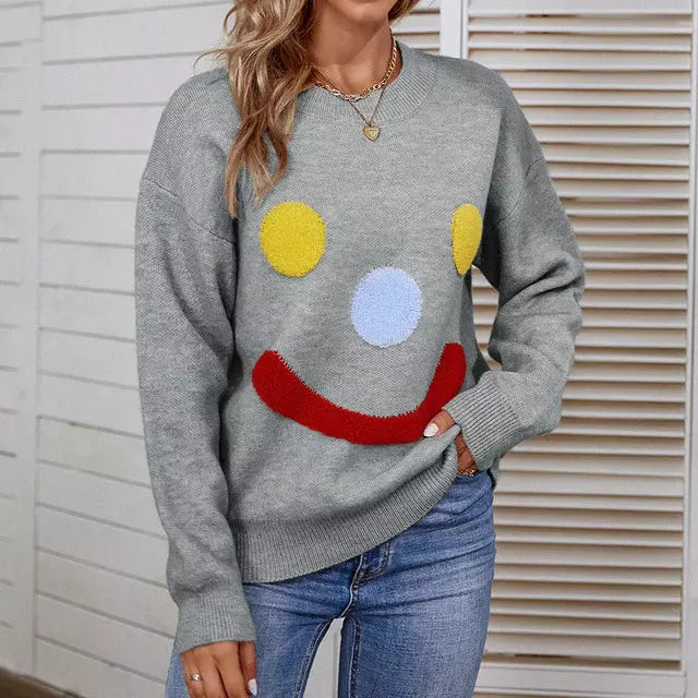 Valenzora | Lässiger Strickpullover mit Smiley-Gesicht
