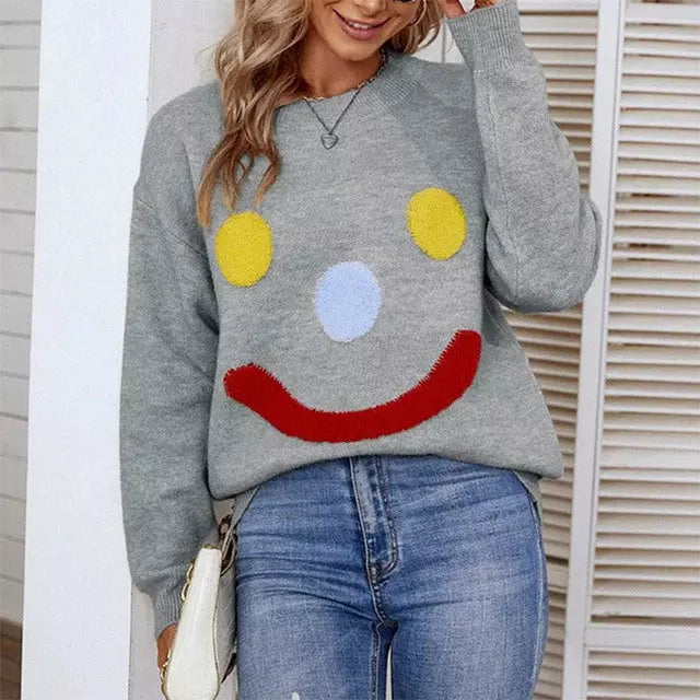 Valenzora | Lässiger Strickpullover mit Smiley-Gesicht