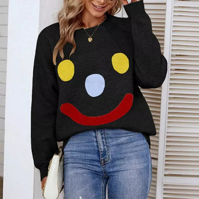 Valenzora | Lässiger Strickpullover mit Smiley-Gesicht