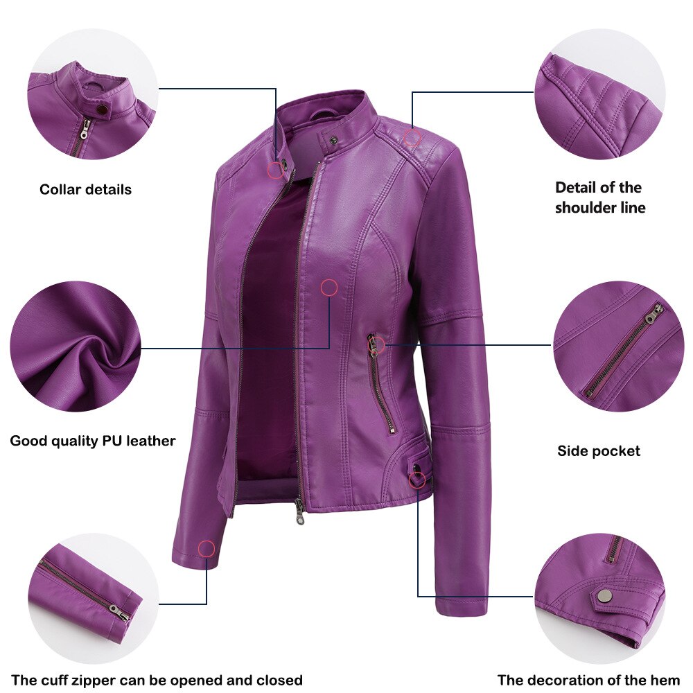 Valenzora – Damen schmale Kunstleder Bikerjacke
