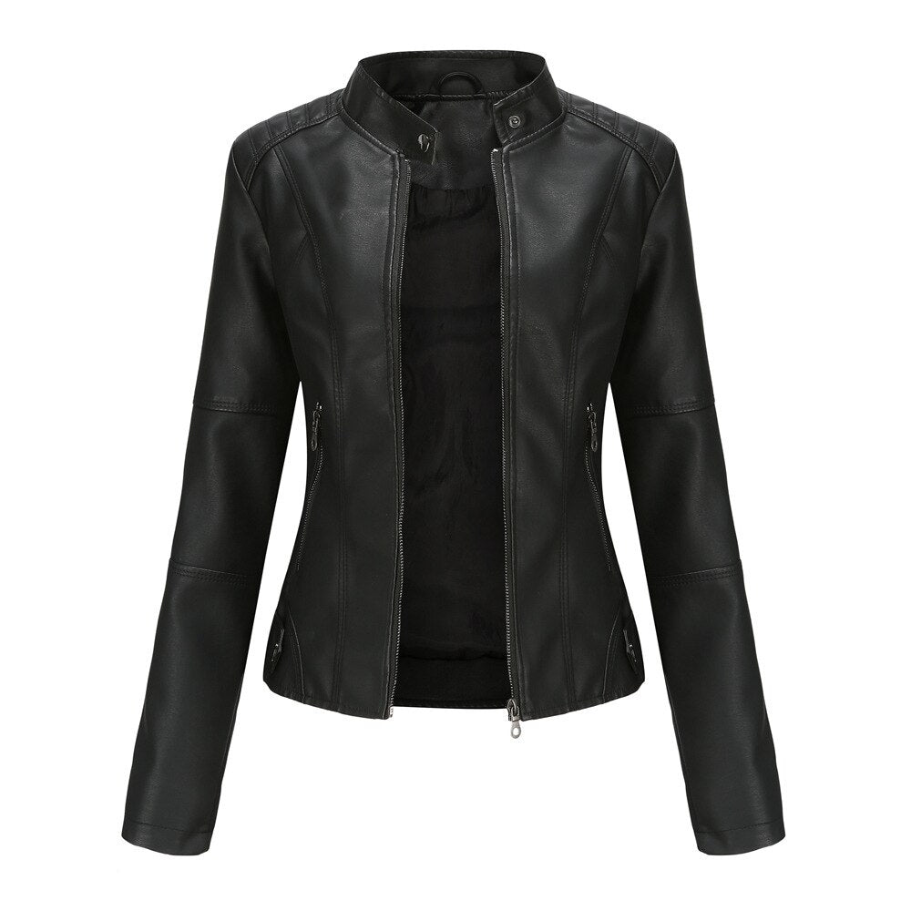 Valenzora – Damen schmale Kunstleder Bikerjacke