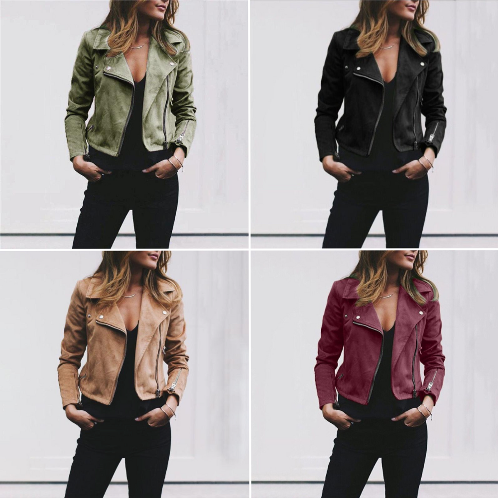 Valenzora - Wildleder-Reißverschlussjacke für Damen - Bikerjacke