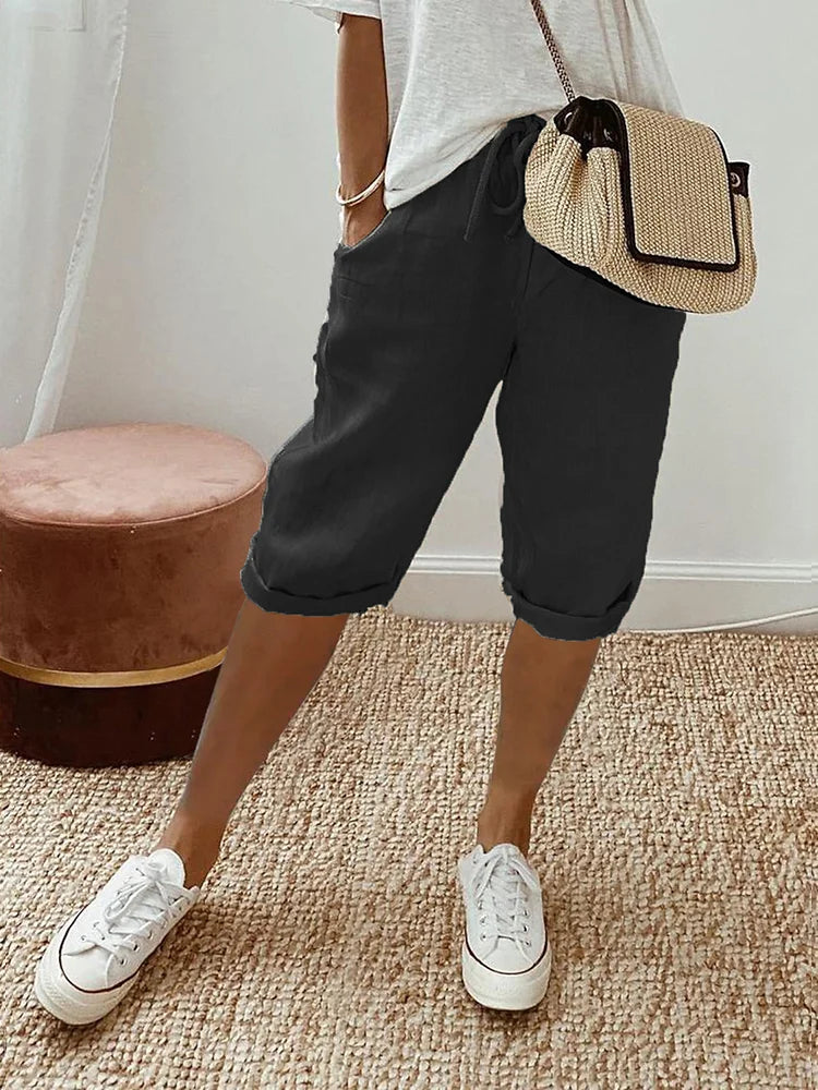 Valenzora | Women's Shorts with Drawstring, Loose Fit Capri Pants