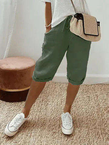 Valenzora | Women's Shorts with Drawstring, Loose Fit Capri Pants