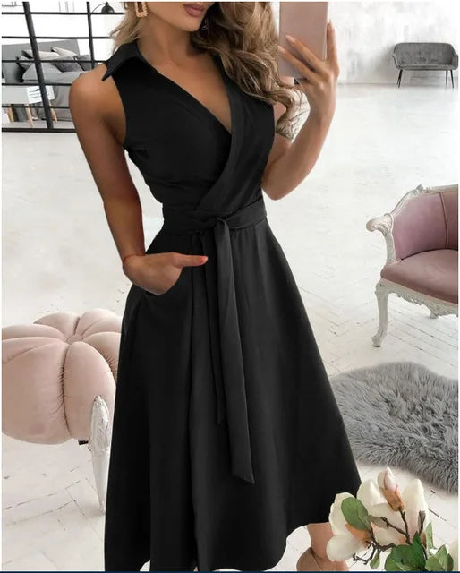 Valenzora | Wrap dress Sleeveless Collarless design Flattering waistband Knee-length