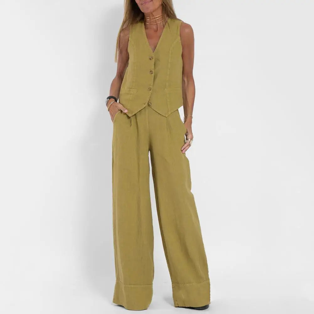 Valenzora | Sleeveless linen jacket and wide-leg trousers for women
