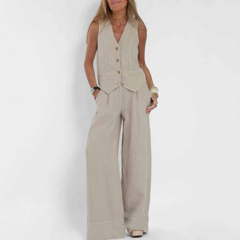 Valenzora | Sleeveless linen jacket and wide-leg trousers for women