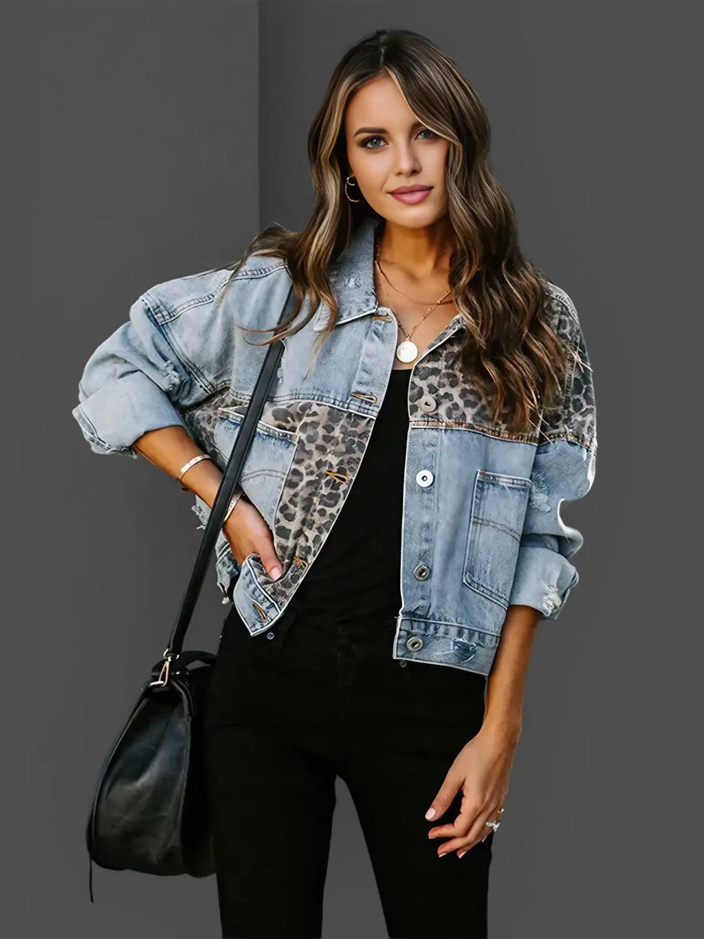 Valenzora | Leopard print denim jacket