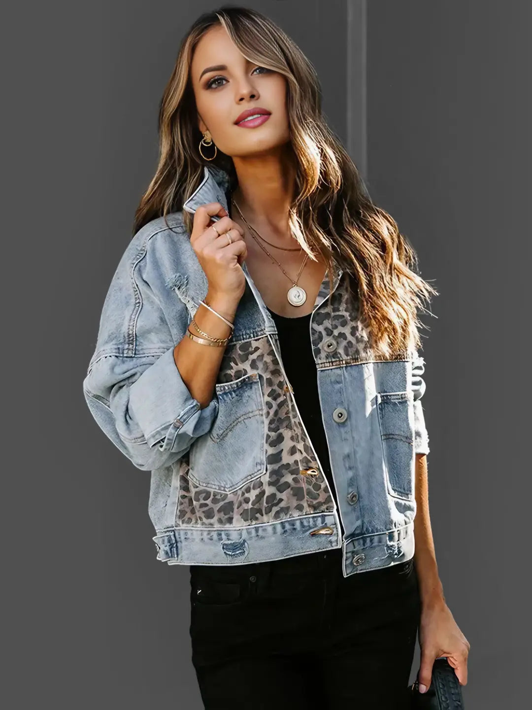 Valenzora | Leopard print denim jacket