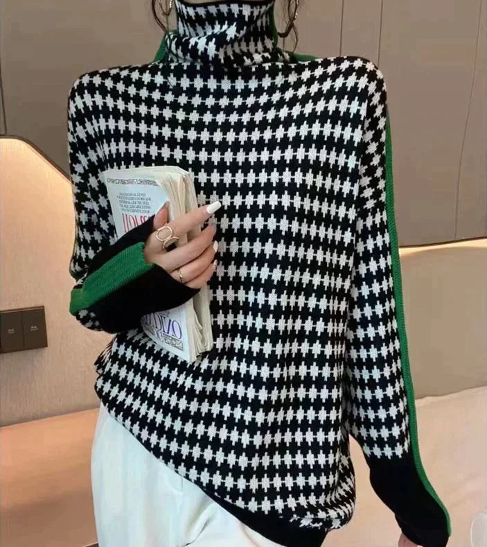 Valenzora | Eleganter Pullover mit schwarz-weiß kariertem Muster