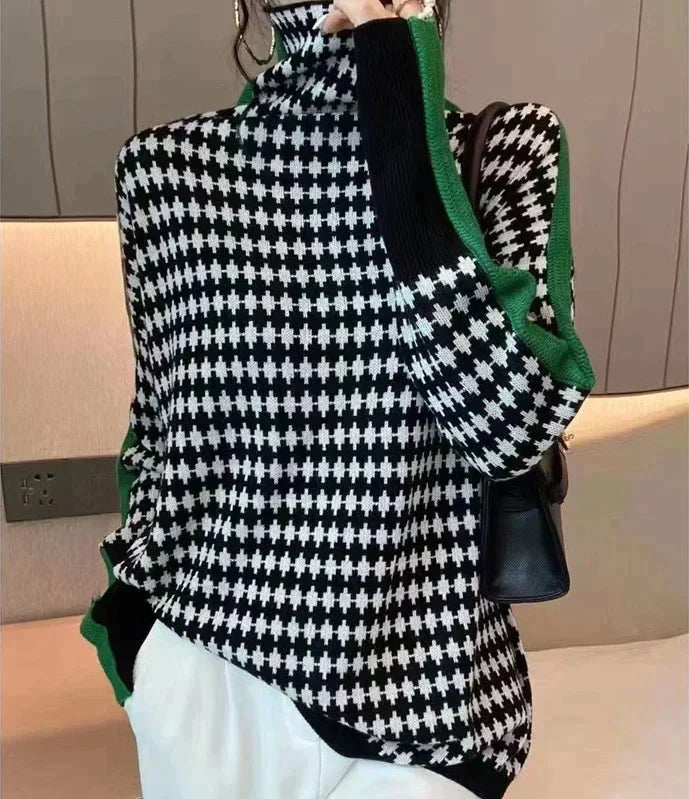 Valenzora | Eleganter Pullover mit schwarz-weiß kariertem Muster